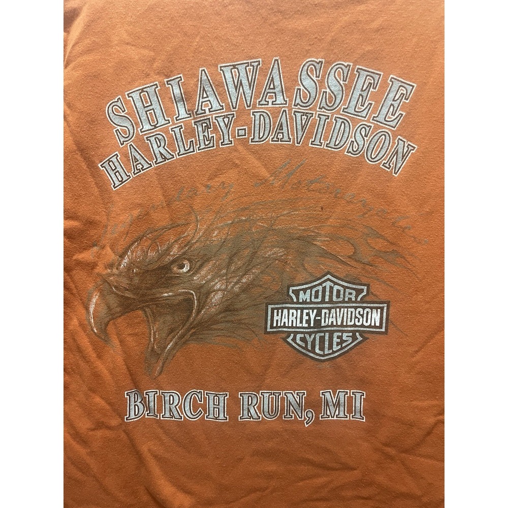 Harley Davidson Shirt Men's Size Large Orange Y2K 2008 Short Sleeve Eagle MI - Picture 4 of 6